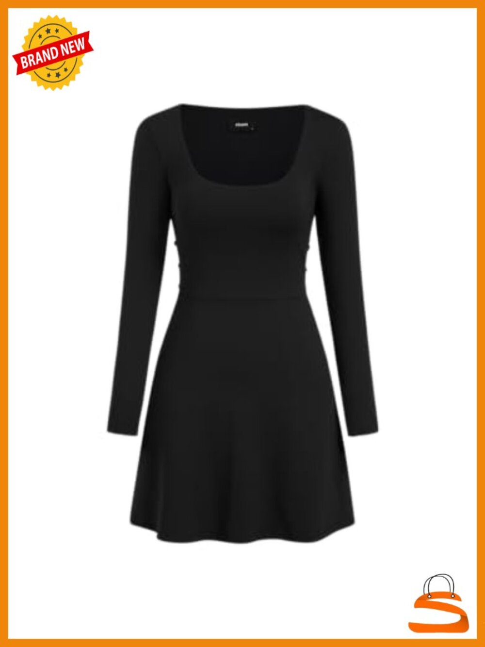 Long Sleeve Mini Dress Square Neck Tie Back A-Line with Pockets